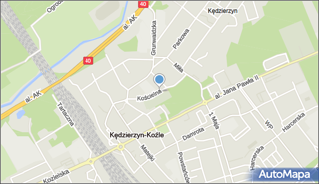 Kędzierzyn-Koźle, Kościelna, mapa Kędzierzyna-Koźle