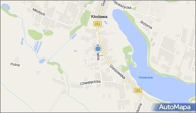 Kłodawa powiat gorzowski, Kościelna, mapa Kłodawa powiat gorzowski