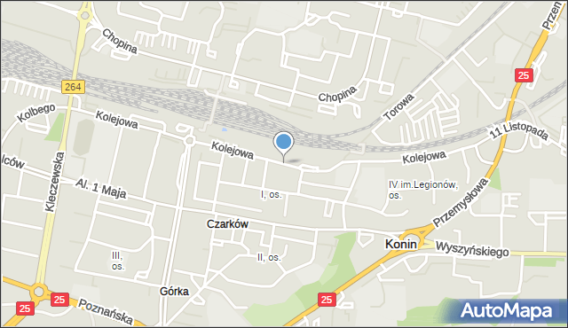 Konin, Kolejowa, mapa Konina