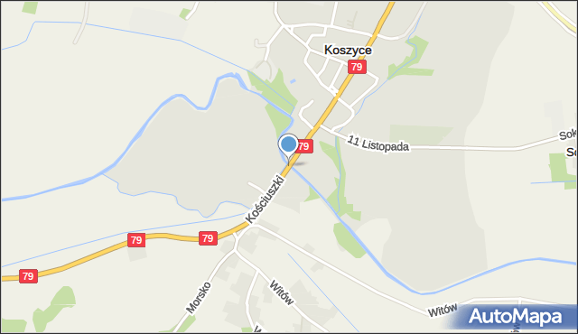 Koszyce powiat proszowicki, Kościuszki Tadeusza, gen., mapa Koszyce powiat proszowicki
