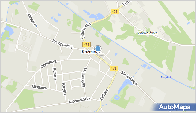 Koźminek powiat kaliski, Kościuszki Tadeusza, gen., mapa Koźminek powiat kaliski
