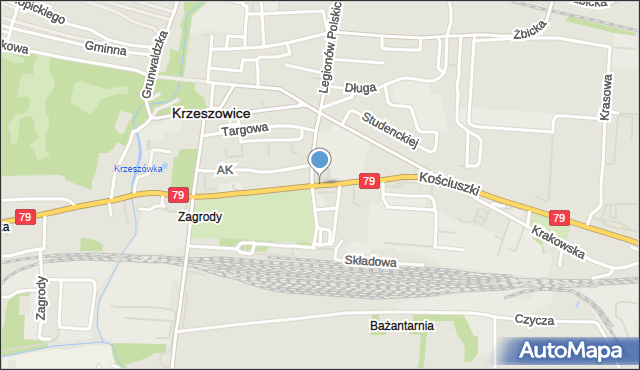 Krzeszowice, Kościuszki Tadeusza, gen., mapa Krzeszowice