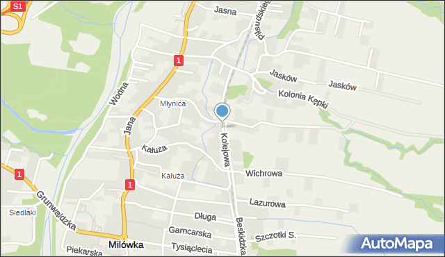 Milówka powiat żywiecki, Kolejowa, mapa Milówka powiat żywiecki