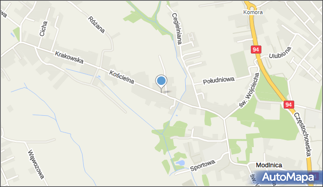Modlnica, Kościelna, mapa Modlnica