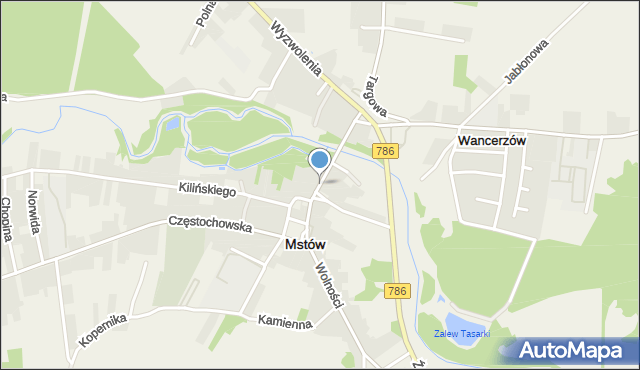 Mstów powiat częstochowski, Kościelna, mapa Mstów powiat częstochowski