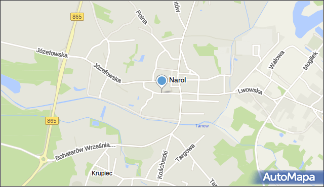 Narol, Kościelna, mapa Narol