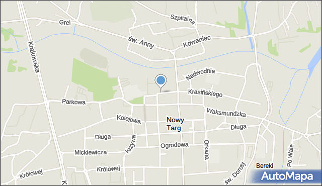 Nowy Targ, Kościelna, mapa Nowego Targu