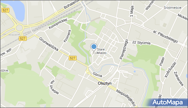 Olsztyn, Kołłątaja Hugo, mapa Olsztyna