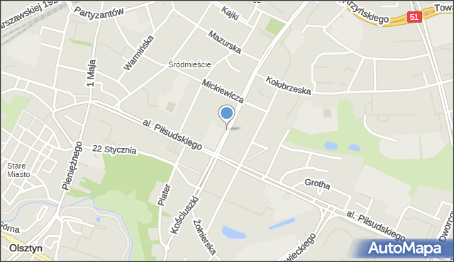 Olsztyn, Kościuszki Tadeusza, gen., mapa Olsztyna