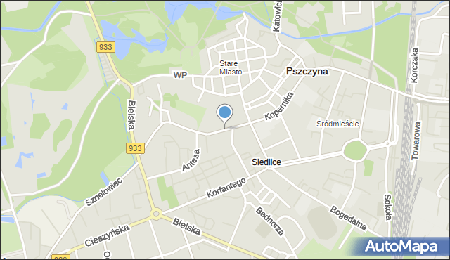 Pszczyna, Kopernika Mikołaja, mapa Pszczyny