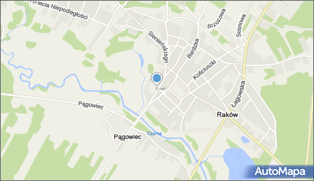 Raków powiat kielecki, Kościelna, mapa Raków powiat kielecki