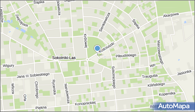 Sokolniki-Las, Kościelna, mapa Sokolniki-Las