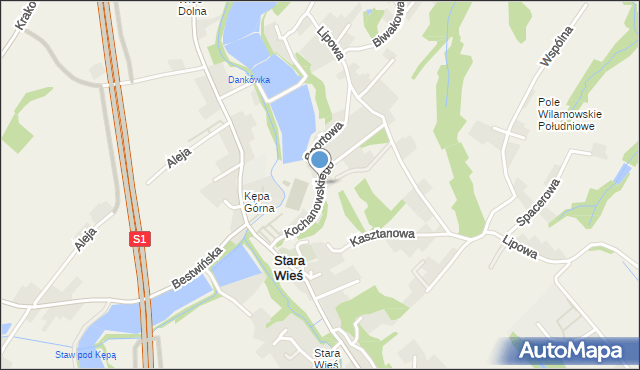 Stara Wieś gmina Wilamowice, Kochanowskiego Jana, mapa Stara Wieś gmina Wilamowice
