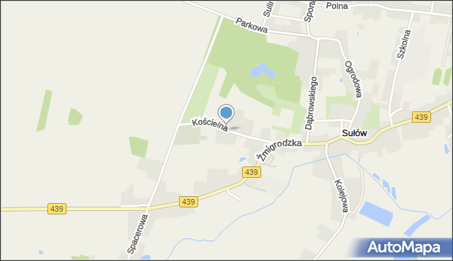 Sułów gmina Milicz, Kościelna, mapa Sułów gmina Milicz