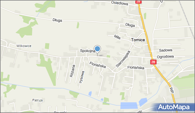 Tomice powiat wadowicki, Kościelna, mapa Tomice powiat wadowicki