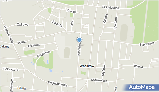 Wasilków, Kościelna, mapa Wasilków