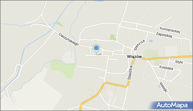 Wiązów, Kościelna, mapa Wiązów