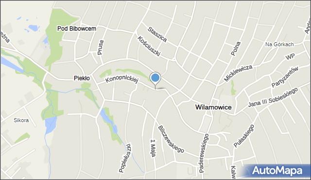 Wilamowice powiat bielski, Konopnickiej Marii, mapa Wilamowice powiat bielski