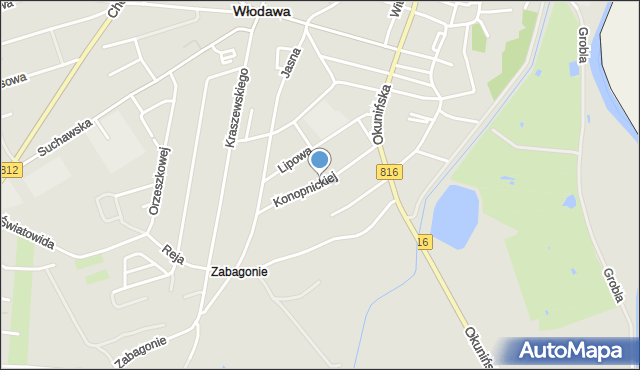 Włodawa, Konopnickiej Marii, mapa Włodawa