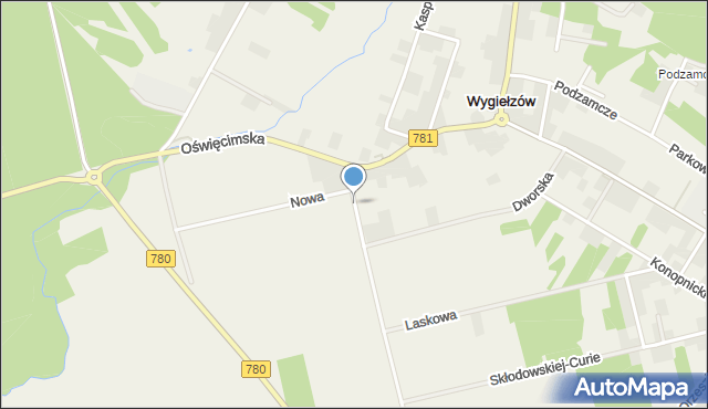 Wygiełzów gmina Babice, Kościuszki Tadeusza, gen., mapa Wygiełzów gmina Babice