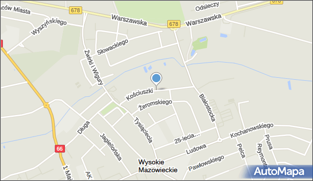 Wysokie Mazowieckie, Kościuszki Tadeusza, gen., mapa Wysokie Mazowieckie