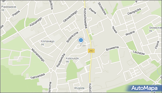 Zielona Góra, Kosynierów, mapa Zielona Góra