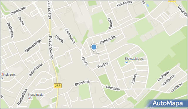 Zielona Góra, Kordiana, mapa Zielona Góra