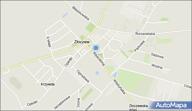 Złoczew, Kościelna, mapa Złoczew