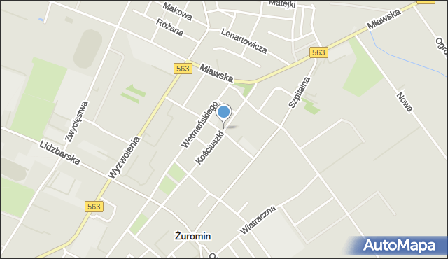 Żuromin, Kościuszki Tadeusza, gen., mapa Żuromin
