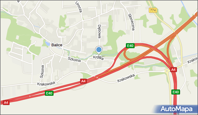 Balice gmina Zabierzów, Krótka, mapa Balice gmina Zabierzów
