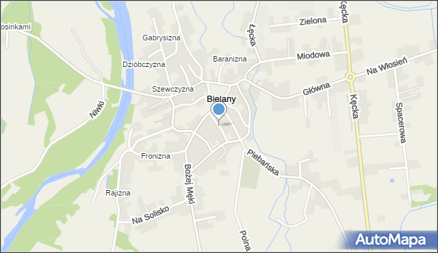 Bielany gmina Kęty, Krótka, mapa Bielany gmina Kęty