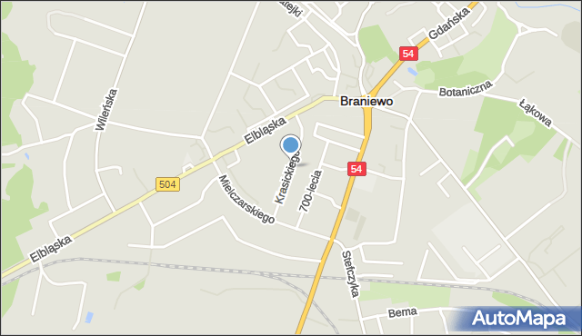 Braniewo, Krasickiego, mapa Braniewo