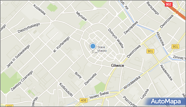Gliwice, Krupnicza, mapa Gliwic