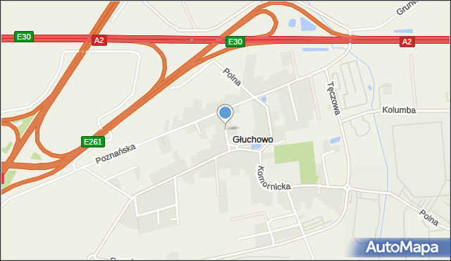 Głuchowo gmina Komorniki, Krótka, mapa Głuchowo gmina Komorniki
