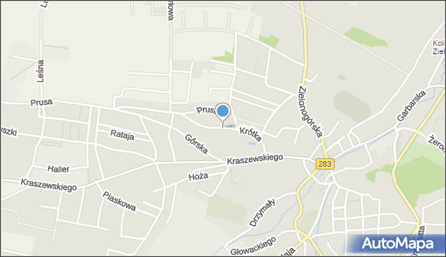 Kożuchów powiat nowosolski, Krótka, mapa Kożuchów powiat nowosolski