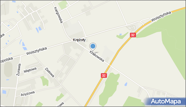 Krężoły gmina Sulechów, Krakowska, mapa Krężoły gmina Sulechów