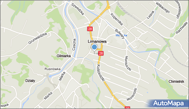 Limanowa, Krótka, mapa Limanowa