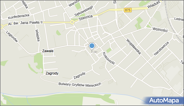 Mielec, Krakowska, mapa Mielca