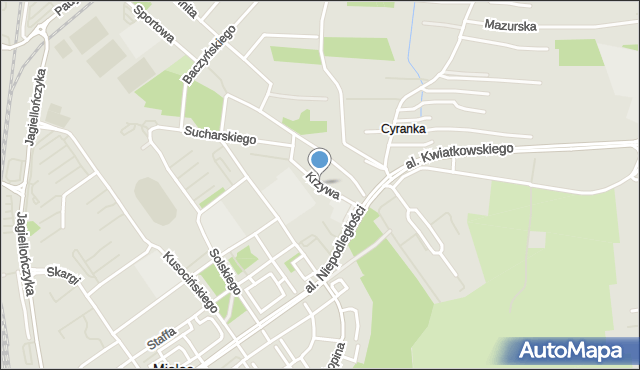 Mielec, Krzywa, mapa Mielca