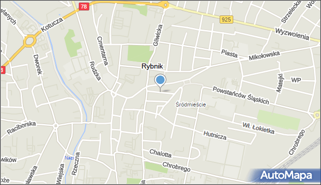 Rybnik, Kraszewskiego Józefa Ignacego, mapa Rybnika