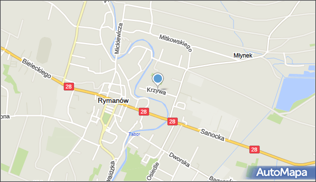 Rymanów, Krzywa, mapa Rymanów