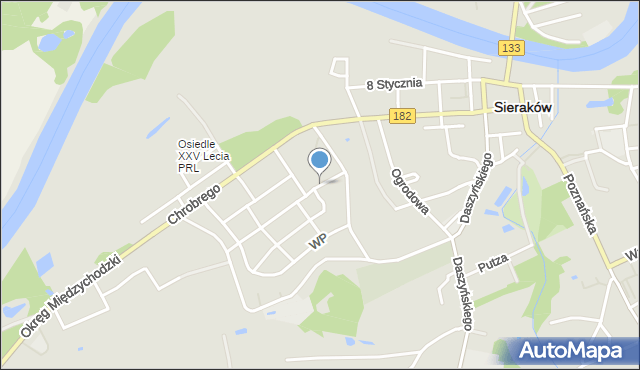 Sieraków powiat międzychodzki, Krasickiego Ignacego, bp., mapa Sieraków powiat międzychodzki