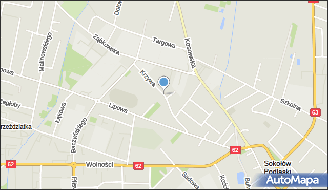 Sokołów Podlaski, Krzywa, mapa Sokołów Podlaski