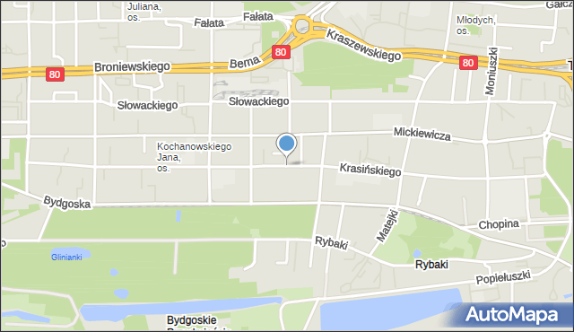 Toruń, Krasińskiego Zygmunta, mapa Torunia