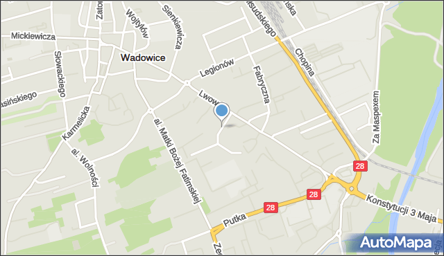 Wadowice, Krótka, mapa Wadowice