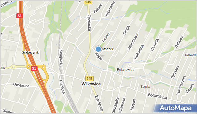 Wilkowice powiat bielski, Kręta, mapa Wilkowice powiat bielski