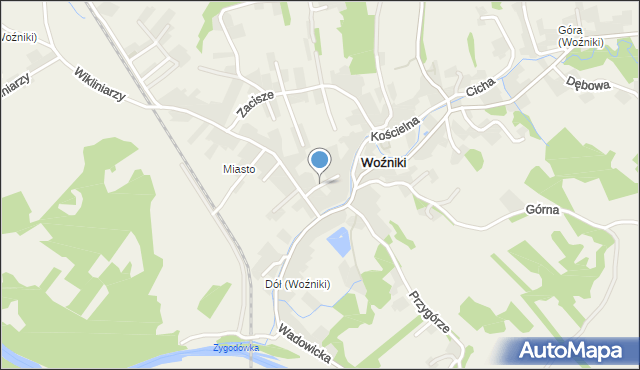 Woźniki gmina Tomice, Krótka, mapa Woźniki gmina Tomice