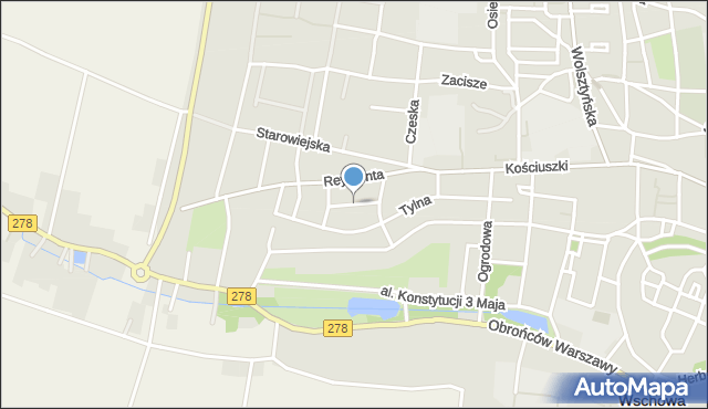 Wschowa, Kraszewskiego, mapa Wschowa