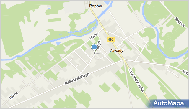 Zawady gmina Popów, Kręta, mapa Zawady gmina Popów