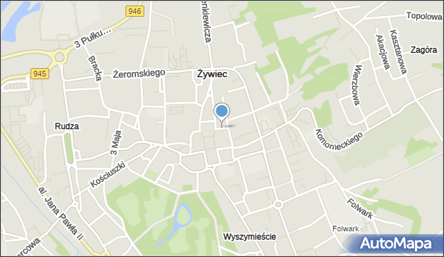 Żywiec, Krótka, mapa Żywiec